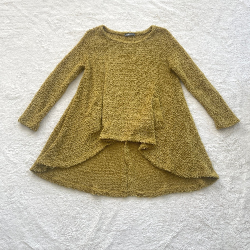 Alembika Fuzzy Eyelash Knit Tunic Sweater Yellow Oversized Pockets Size‎ 2